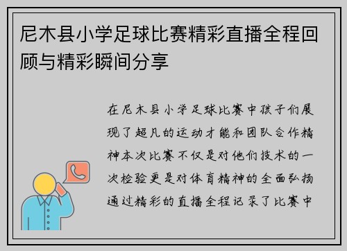 尼木县小学足球比赛精彩直播全程回顾与精彩瞬间分享