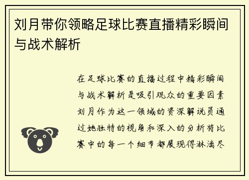 刘月带你领略足球比赛直播精彩瞬间与战术解析